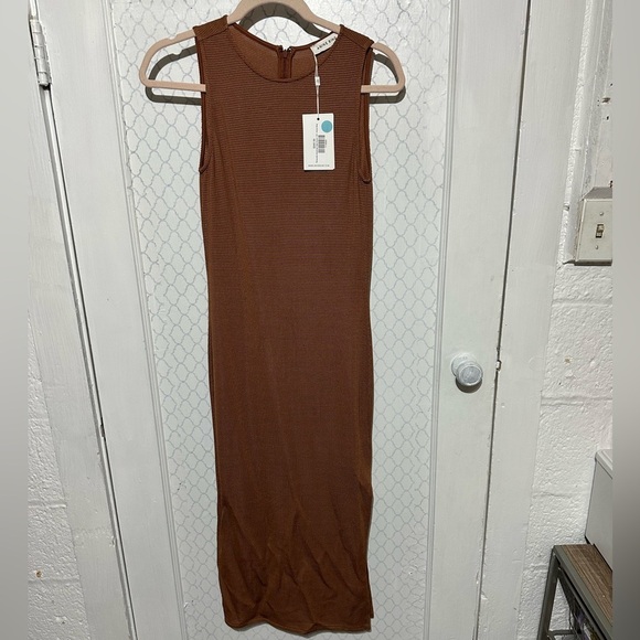 Anine Bing Savannah knit crew neck sleeveless midi dress terracotta waffle new - Picture 13 of 13
